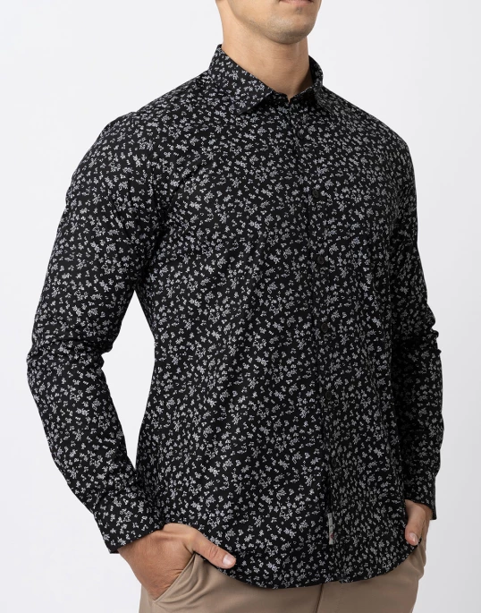 Ebony Casual Long Sleeve Printed Slim Fit Mens Shirt