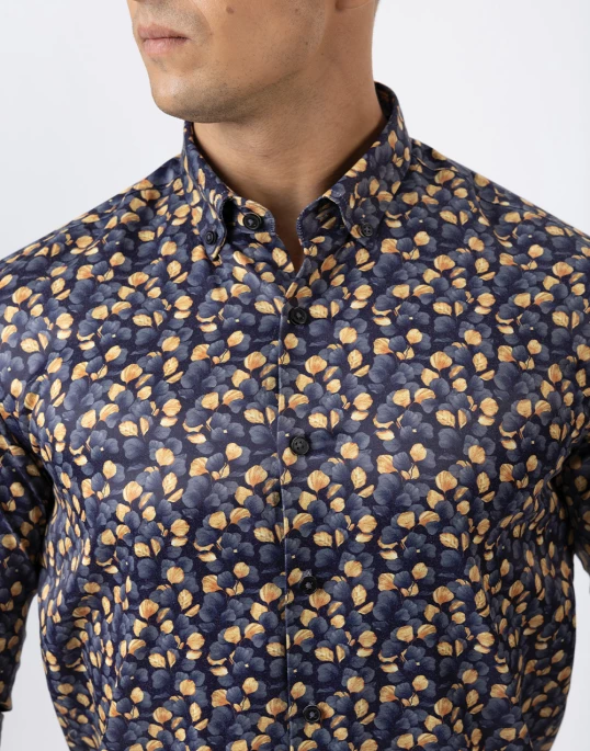 Ebony Casual Mens Slim Fit Floral Printed Shirt