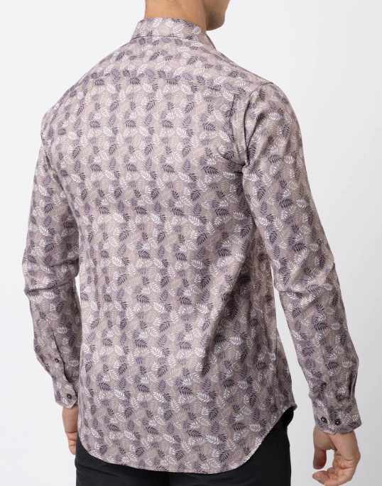 Ebony Casual Slim Fit Leaf Printed Long Sleeve Mens Shirt