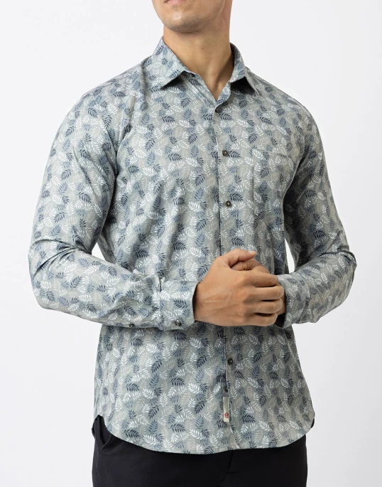 Ebony Casual Slim Fit Leaf Printed Long Sleeve Mens Shirt