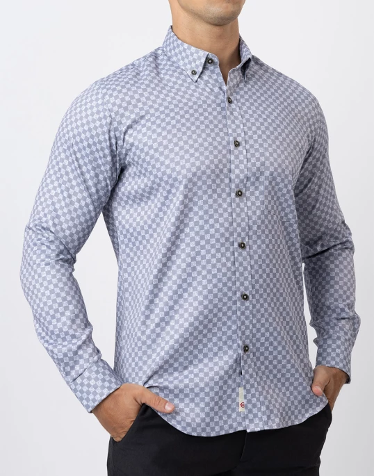 Ebony Casual Check Printed Long Sleeve Slim Fit Mens Shirt