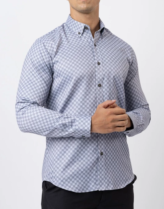 Ebony Casual Check Printed Long Sleeve Slim Fit Mens Shirt