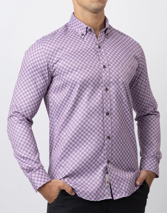 Ebony Casual Check Printed Long Sleeve Slim Fit Mens Shirt