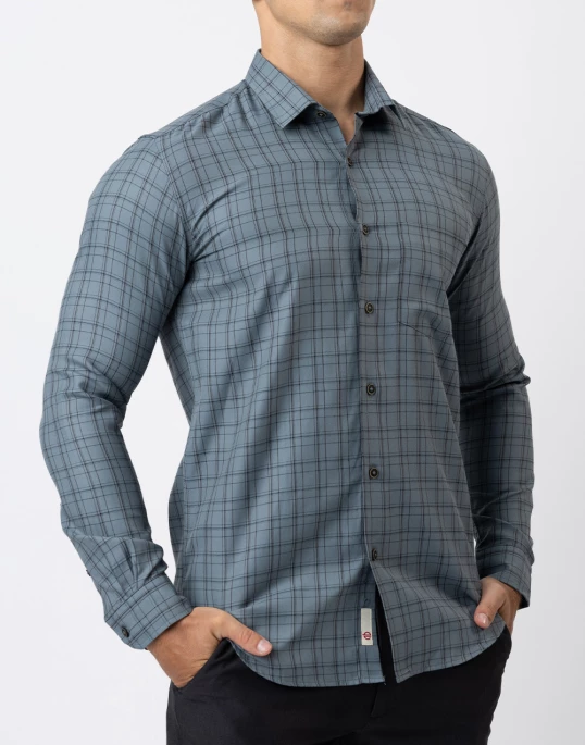 Ebony Casual Long Sleeve Slim Fit Check Shirt