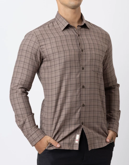 Ebony Casual Long Sleeve Slim Fit Check Shirt