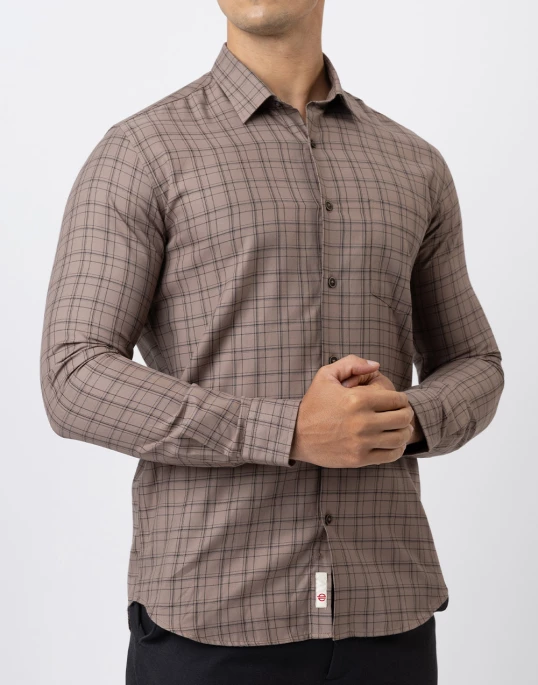 Ebony Casual Long Sleeve Slim Fit Check Shirt