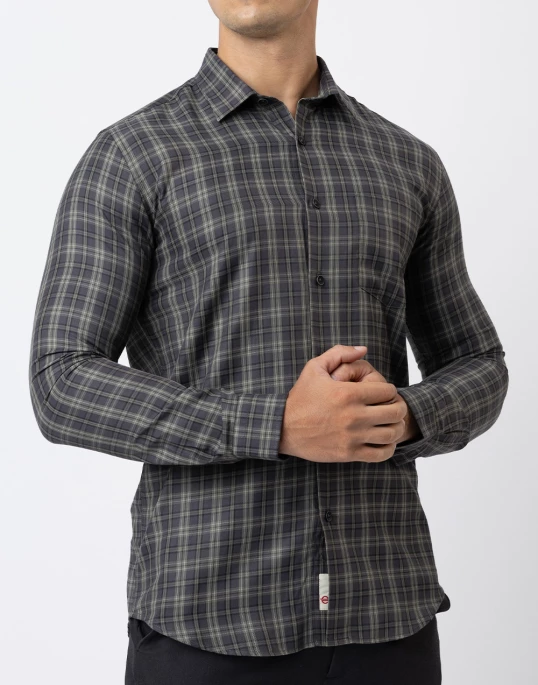 Ebony Casual Long Sleeve Slim Fit Check Shirt