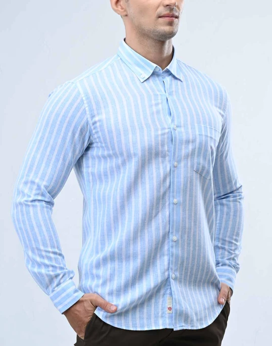 Ebony Casual Long Sleeve Stripe Slim Fit Mens Shirt