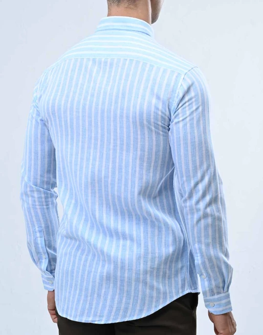 Ebony Casual Long Sleeve Stripe Slim Fit Mens Shirt