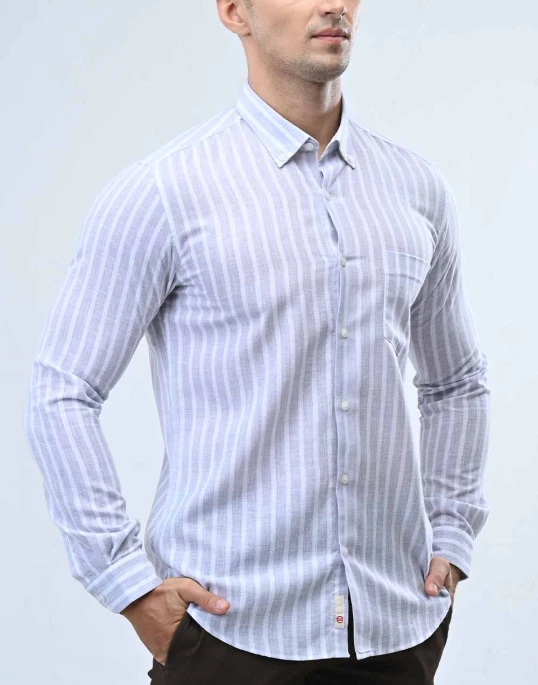 Ebony Casual Long Sleeve Stripe Slim Fit Mens Shirt