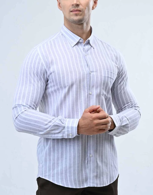 Ebony Casual Long Sleeve Stripe Slim Fit Mens Shirt