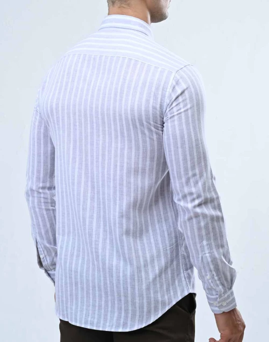 Ebony Casual Long Sleeve Stripe Slim Fit Mens Shirt