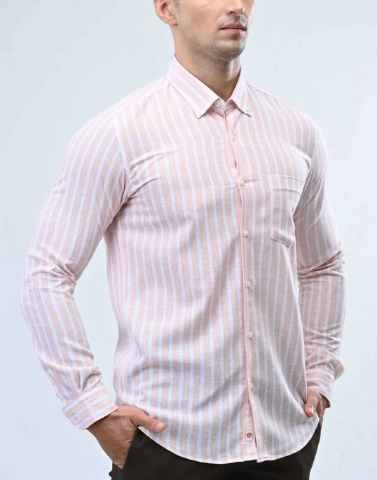 Ebony Casual Long Sleeve Stripe Slim Fit Mens Shirt