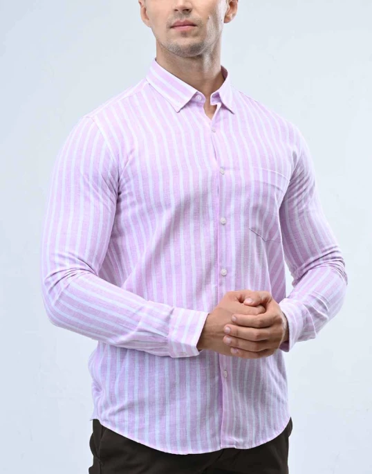 Ebony Casual Long Sleeve Stripe Slim Fit Mens Shirt