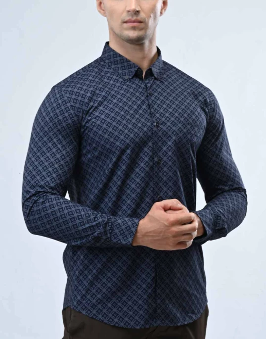 Ebony Casual Long Sleeve Slim Fit Mens Shirt