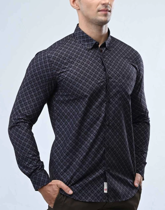 Ebony Casual Long Sleeve Slim Fit Mens Shirt