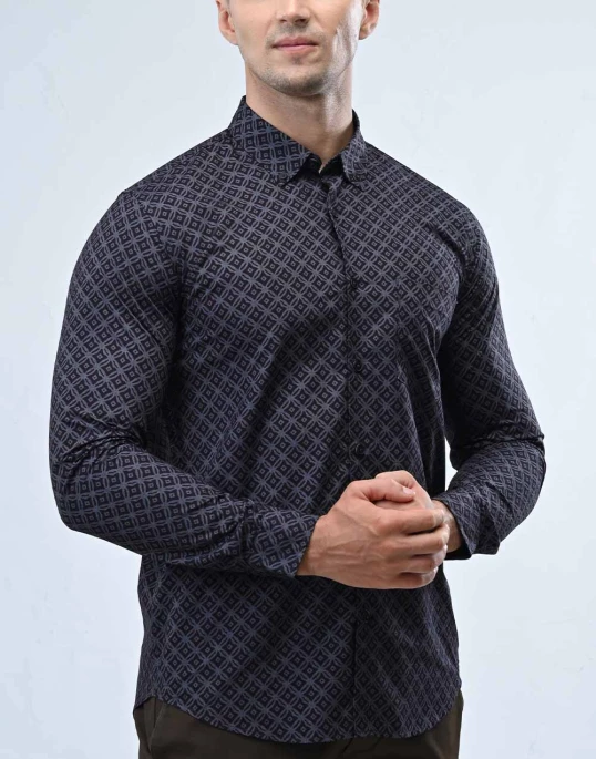 Ebony Casual Long Sleeve Slim Fit Mens Shirt