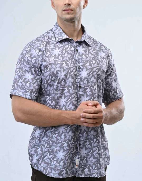 Ebony Casual Short Sleeve Slim Fit Mens Shirt