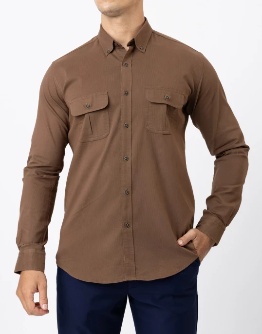 Ebony Casual Slim Fit Double Pocket Long Sleeve Stretchable Mens Shirt