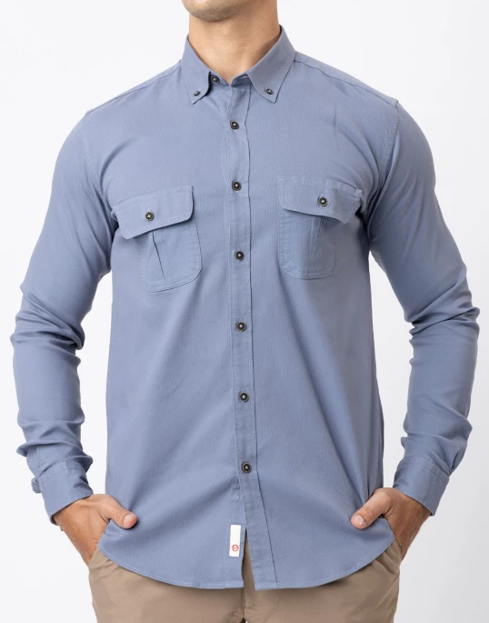 Ebony Casual Slim Fit Double Pocket Long Sleeve Stretchable Mens Shirt