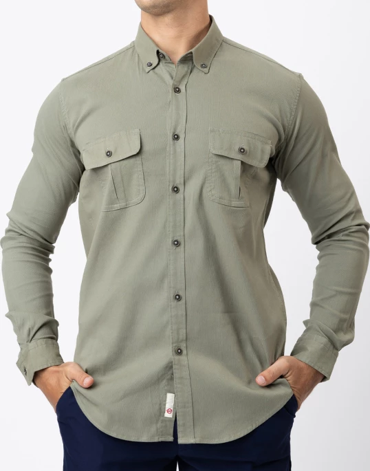 Ebony Casual Slim Fit Double Pocket Long Sleeve Stretchable Mens Shirt