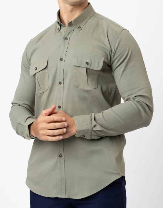 Ebony Casual Slim Fit Double Pocket Long Sleeve Stretchable Mens Shirt