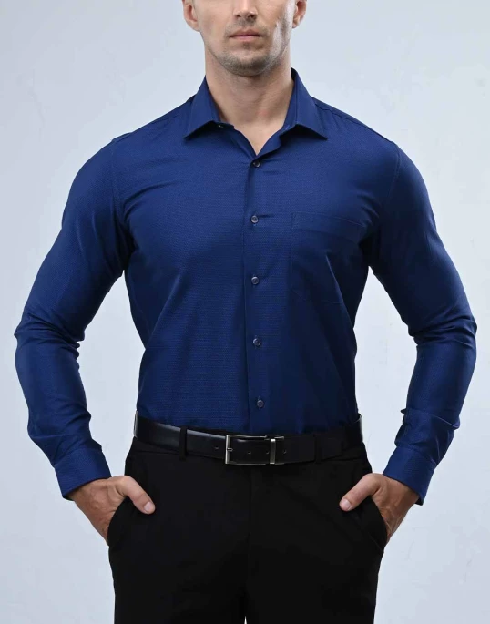 Vantage Blue Premium Cotton Slim Fit Long Sleeve Mens Shirt