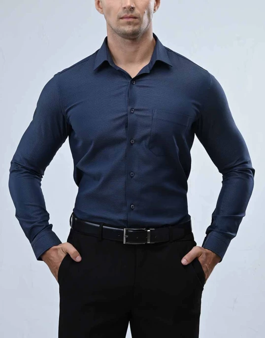 Vantage Blue Premium Cotton Slim Fit Long Sleeve Mens Shirt