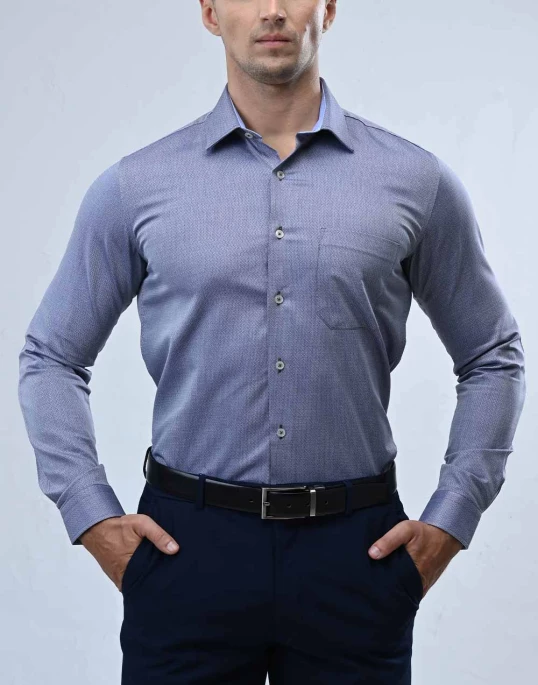 Vantage Blue Premium Giza Cotton Slim Fit Long Sleeve Mens Shirt