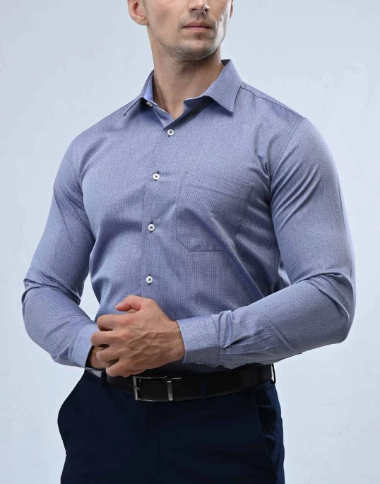 Vantage Blue Premium Giza Cotton Slim Fit Long Sleeve Mens Shirt