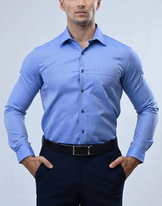 Vantage Blue Premium Giza Cotton Slim Fit Long Sleeve Mens Shirt