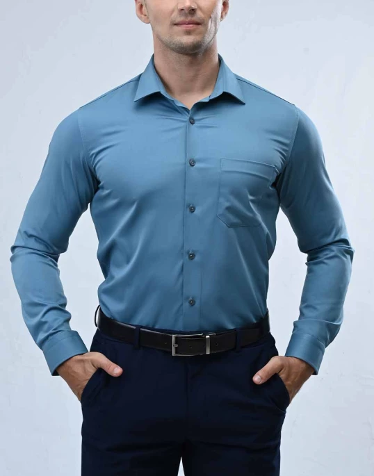 Vantage Blue Bamboo Stretch Fabric Slim Fit Long Sleeve Mens Shirt