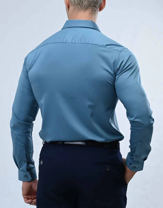 Vantage Blue Bamboo Stretch Fabric Slim Fit Long Sleeve Mens Shirt