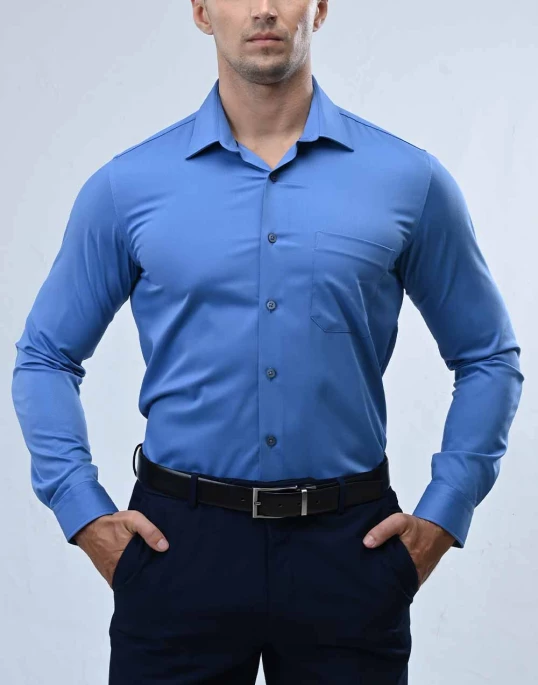 Vantage Blue Bamboo Stretch Fabric Slim Fit Long Sleeve Mens Shirt