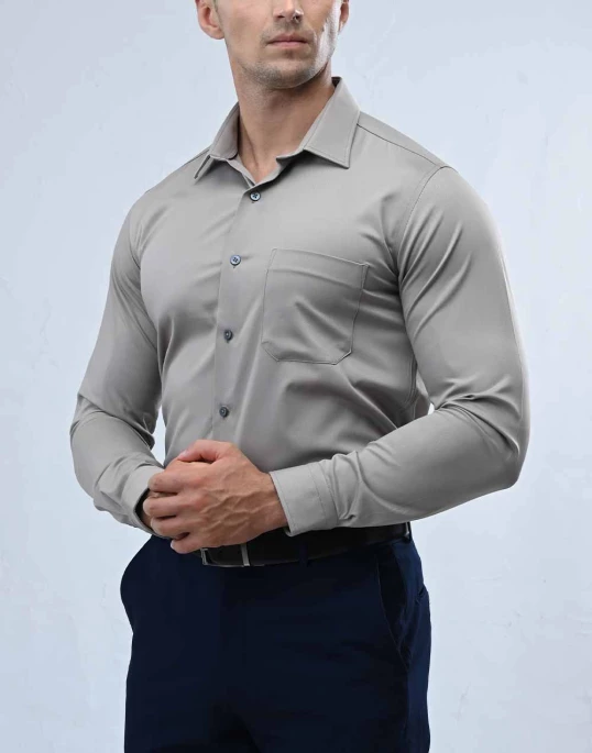 Vantage Blue Bamboo Stretch Fabric Slim Fit Long Sleeve Mens Shirt