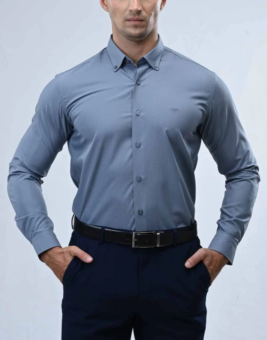 Vantage Blue Bamboo Stretch Fabric Slim Fit Long Sleeve Mens Shirt