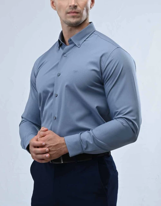 Vantage Blue Bamboo Stretch Fabric Slim Fit Long Sleeve Mens Shirt