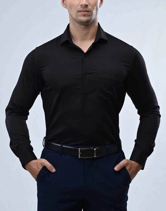 Vantage Blue Bamboo Stretch Fabric Slim Fit Long Sleeve Mens Shirt