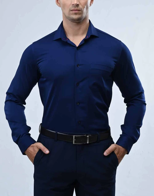 Vantage Blue Bamboo Stretch Fabric Slim Fit Long Sleeve Mens Shirt