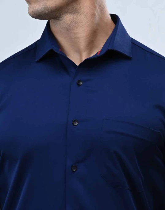 Vantage Blue Bamboo Stretch Fabric Slim Fit Long Sleeve Mens Shirt