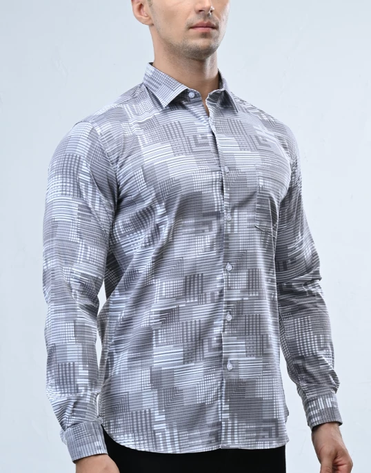 Vantage Sport Printed Slim Fit Long Sleeve Mens Shirt