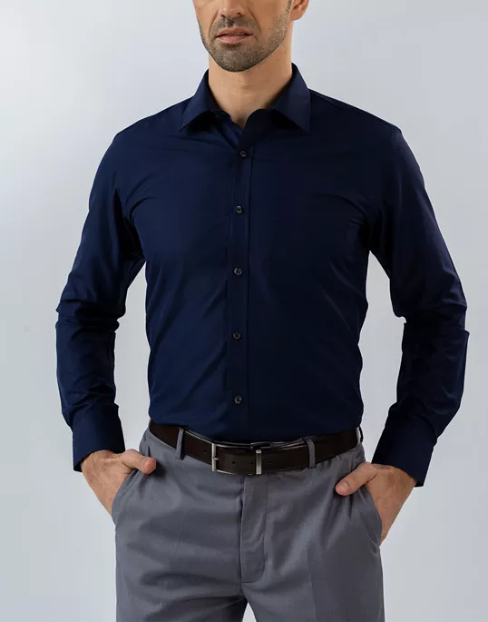 Mens Long Sleeve Navy Blue Formal Shirt