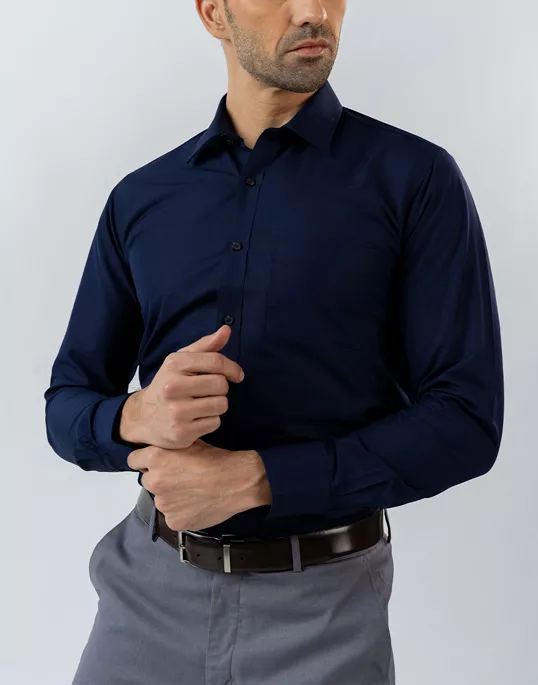 Mens Long Sleeve Navy Blue Formal Shirt