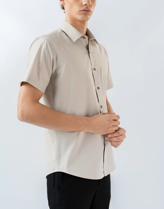 Mens Short Sleeve Beige Filafil Formal Wear Shirt