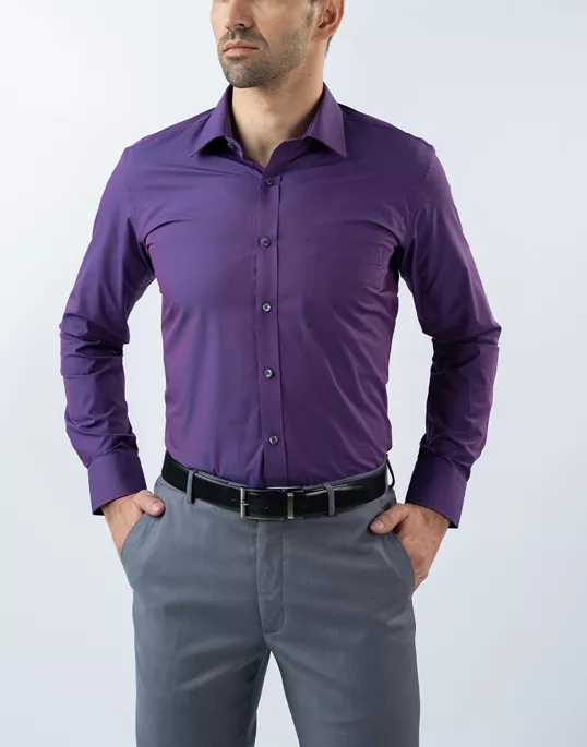 Mens Long Sleeve Dark Purple Filafil Formal Wear Shirt