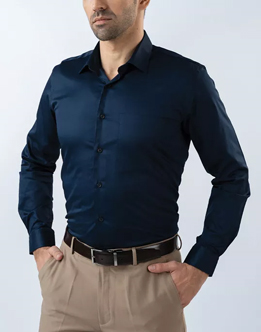 Mens Long Sleeve Dark Blue Evening Wear Shirt 