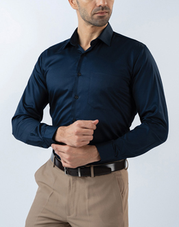 Mens Long Sleeve Dark Blue Evening Wear Shirt 