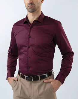 Mens Long Sleeve Maroon Evening Wear Shirt 