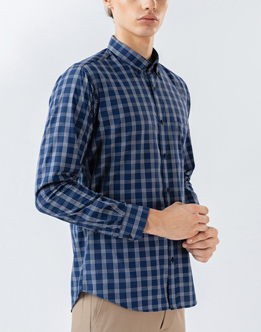 Mens Long Sleeve Blue Casual Check Shirts