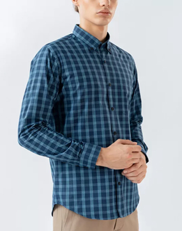 Mens Long Sleeve Green Casual Check Shirts